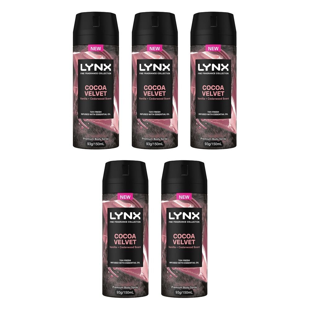 Lynx Fine Fragrance Body Spray Cocoa Velvet 150mL Pack of 5