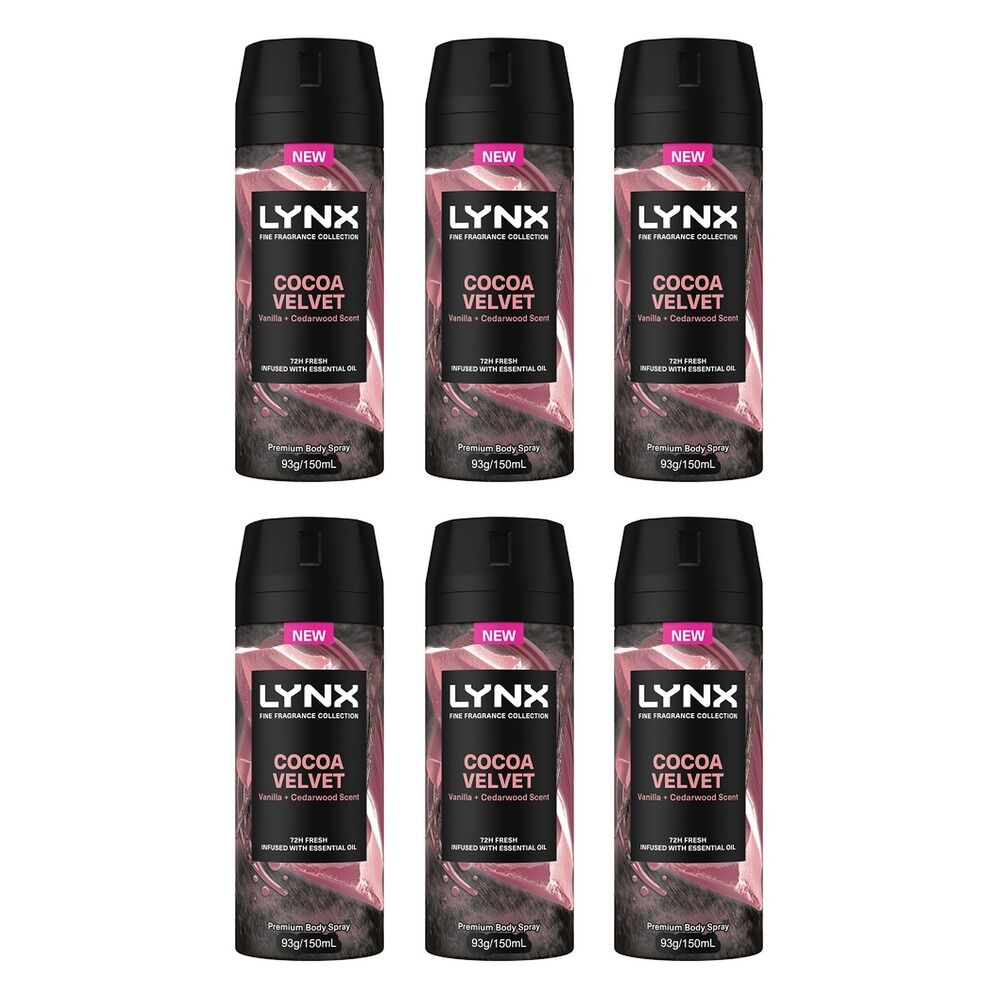 Lynx Fine Fragrance Body Spray Cocoa Velvet 150mL Pack of 6