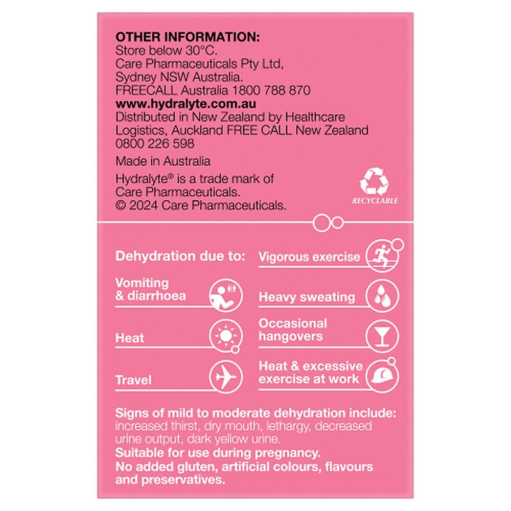 Hydralyte Watermelon Burst Flavoured Electrolyte Powder 24 Sachets