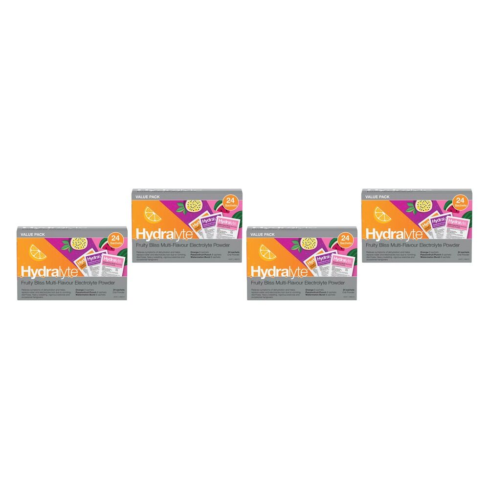 Hydralyte Fruity Bliss Multi-Flavour Electrolyte Powder 24 Sachets Pack of 4