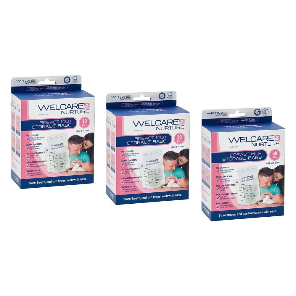 Welcare Nurture Breast Milk Storage Bags 30 Pack Bundle of 3