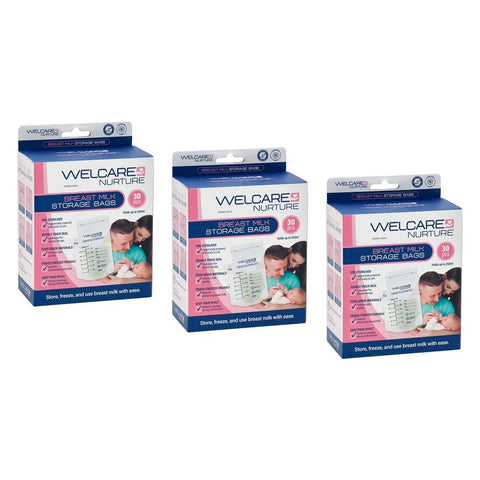 Welcare Nurture Breast Milk Storage Bags 30 Pack Bundle of 3