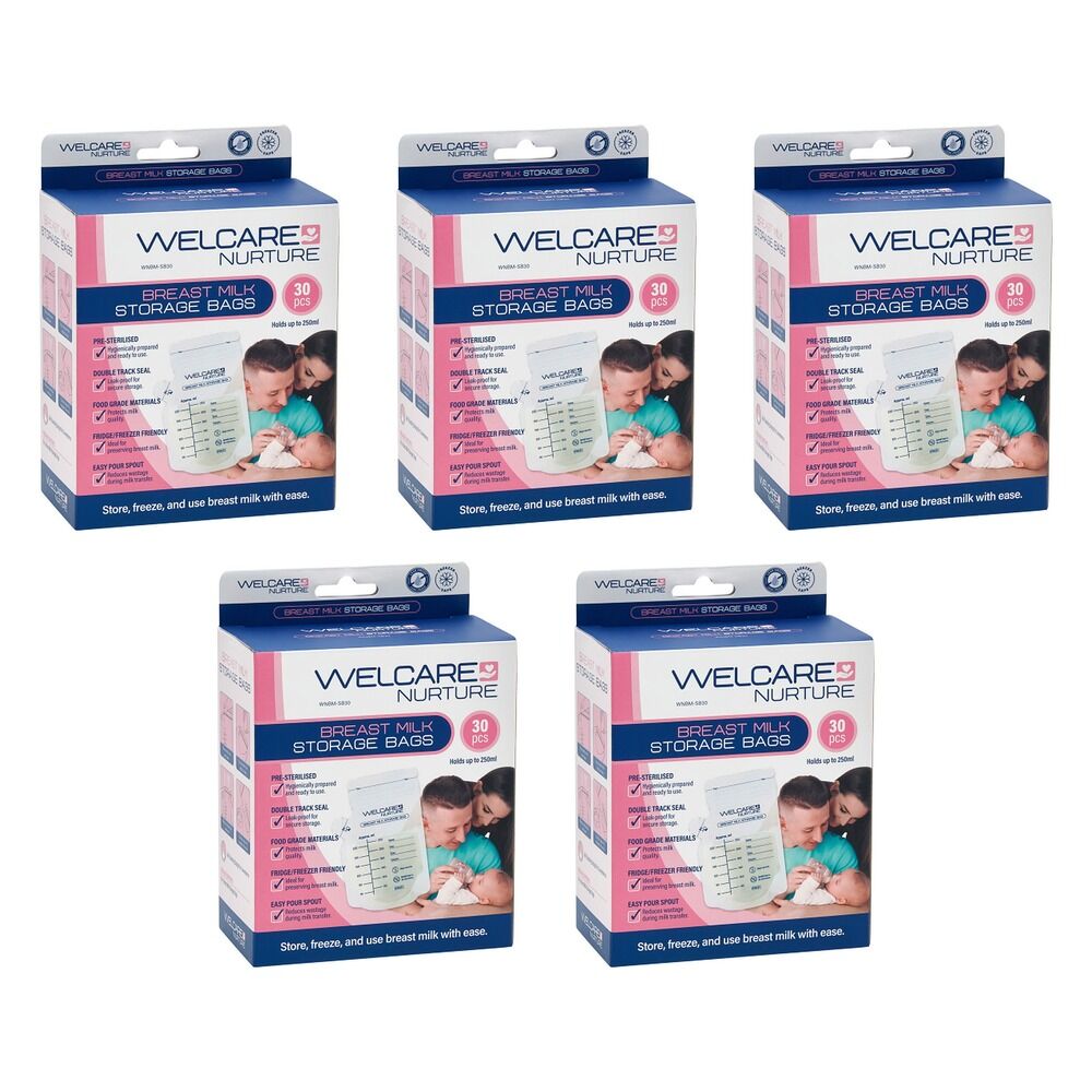 Welcare Nurture Breast Milk Storage Bags 30 Pack Bundle of 5