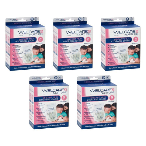 Welcare Nurture Breast Milk Storage Bags 30 Pack Bundle of 5