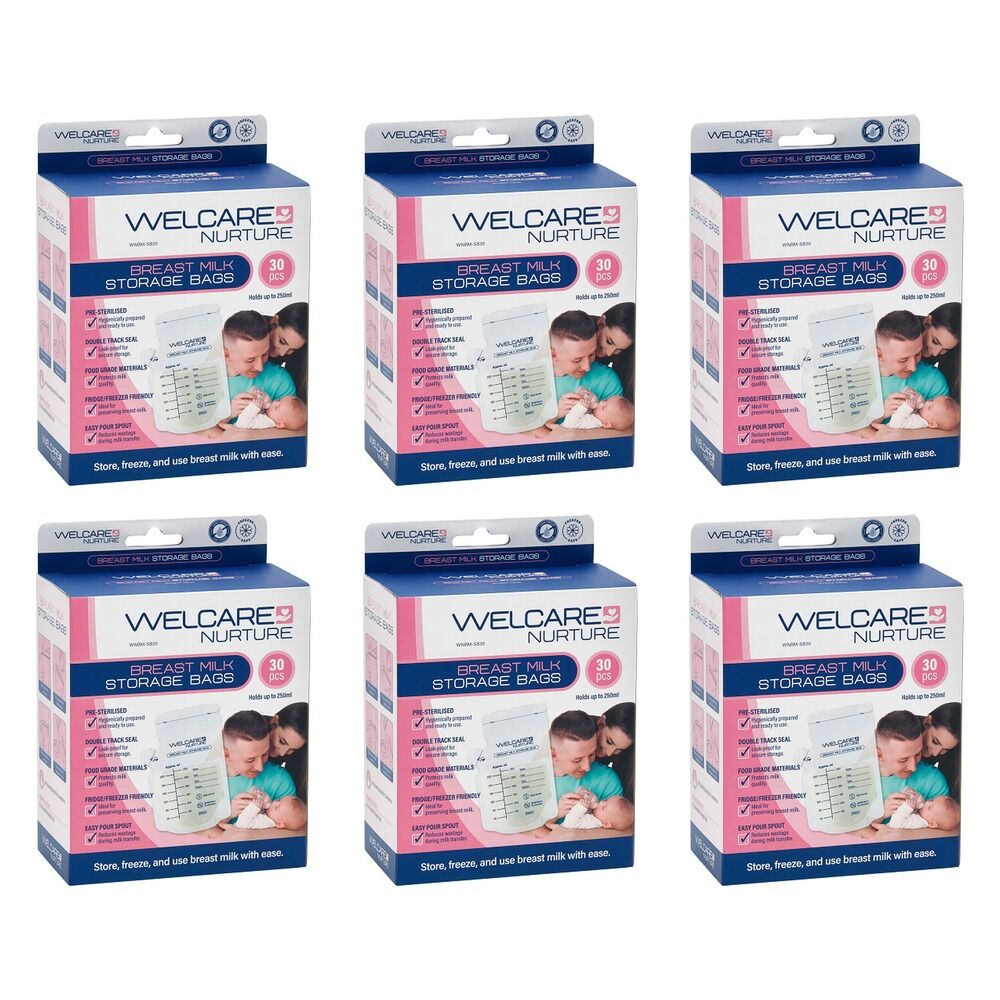 Welcare Nurture Breast Milk Storage Bags 30 Pack Bundle of 6