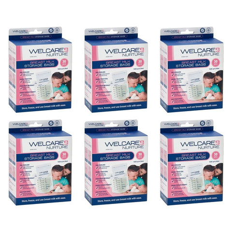 Welcare Nurture Breast Milk Storage Bags 30 Pack Bundle of 6