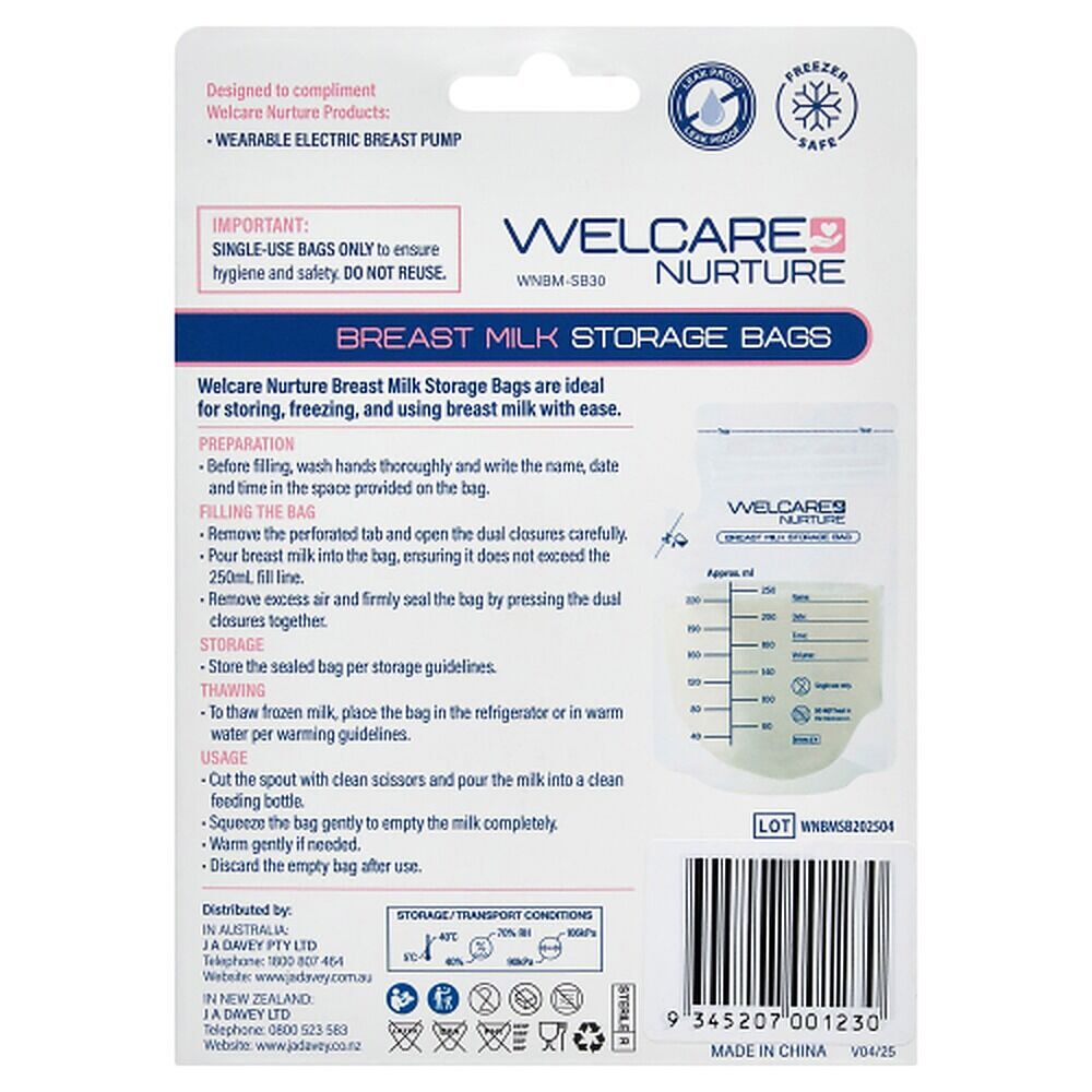 Welcare Nurture Breast Milk Storage Bags 30 Pack