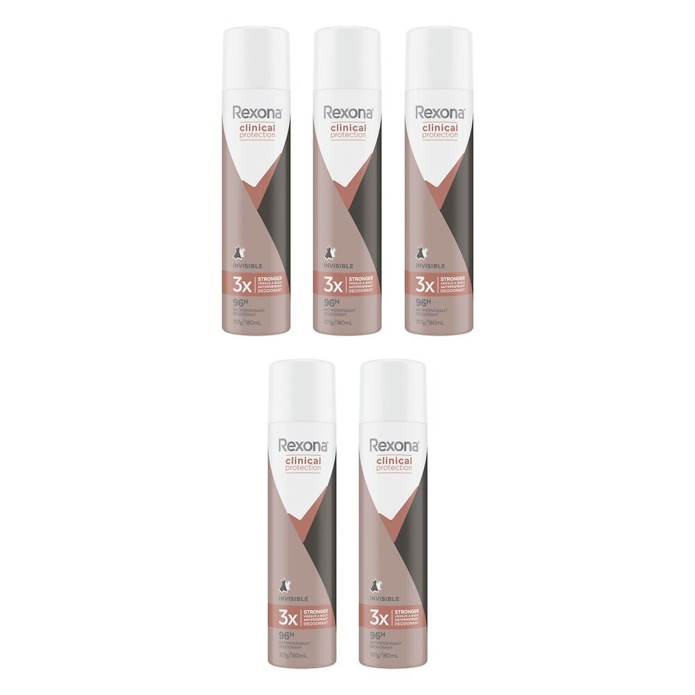 Rexona Clinical Protection Invisible Antiperspirant Deodorant 180mL Pack of 5