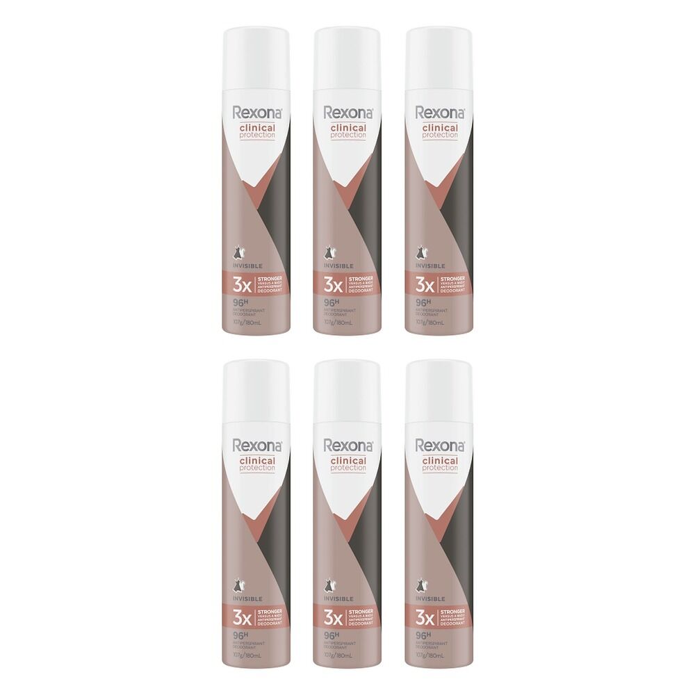 Rexona Clinical Protection Invisible Antiperspirant Deodorant 180mL Pack of 6