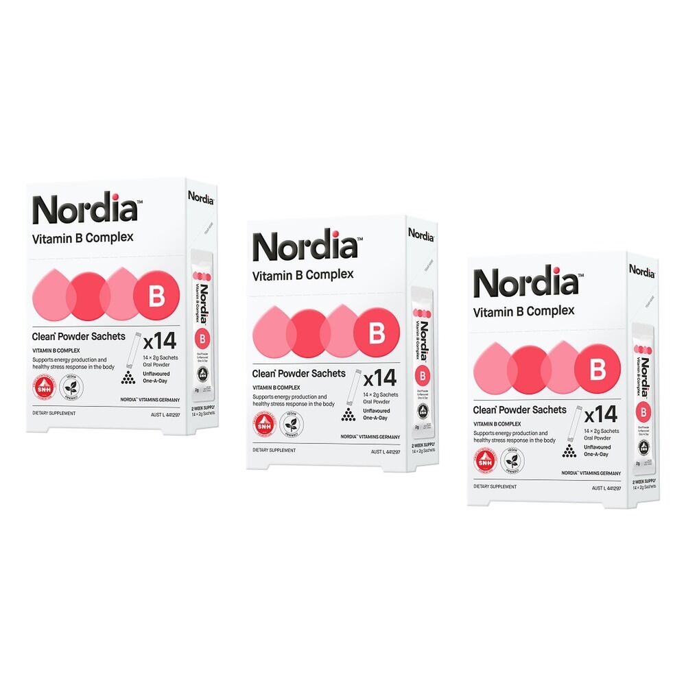 Nordia Vitamin B Complex Clean Unflavoured Powder 2g Sachets Pack of 3