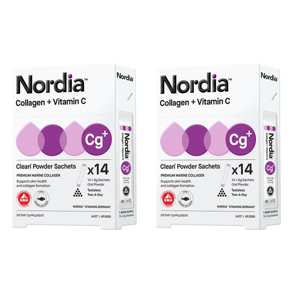 Nordia Collagen + Vitamin C Unflavoured Powder 14 x 2g Sachets Pack of 2