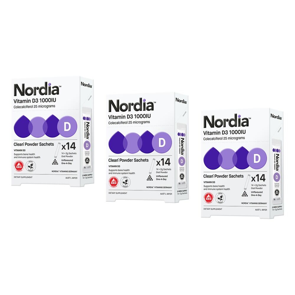 Nordia Vitamin D3 1000IU Clean Unflavoured Powder 2g Sachets Pack of 3