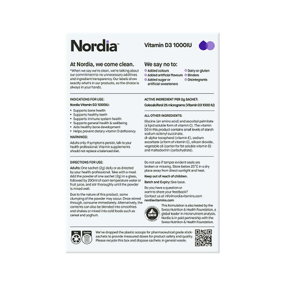 Nordia Vitamin D3 1000IU Clean Unflavoured Powder 2g Sachets
