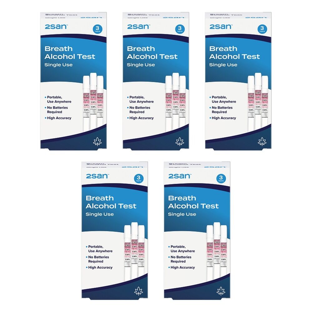 2San Single Use Breathalyzer Alcohol Test 3 Pack Bundle of 5