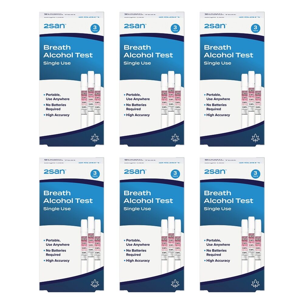 2San Single Use Breathalyzer Alcohol Test 3 Pack Bundle of 6