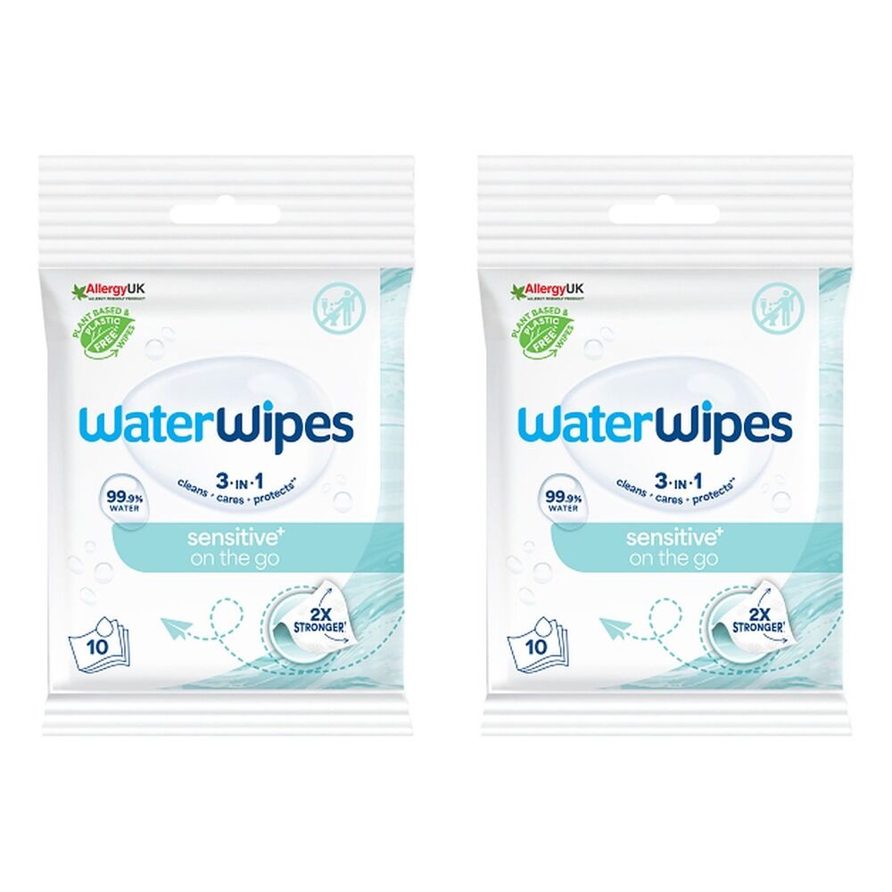 WaterWipes On The Go Sensitive Wipes 10 Pack x 10 Bundle of 2
