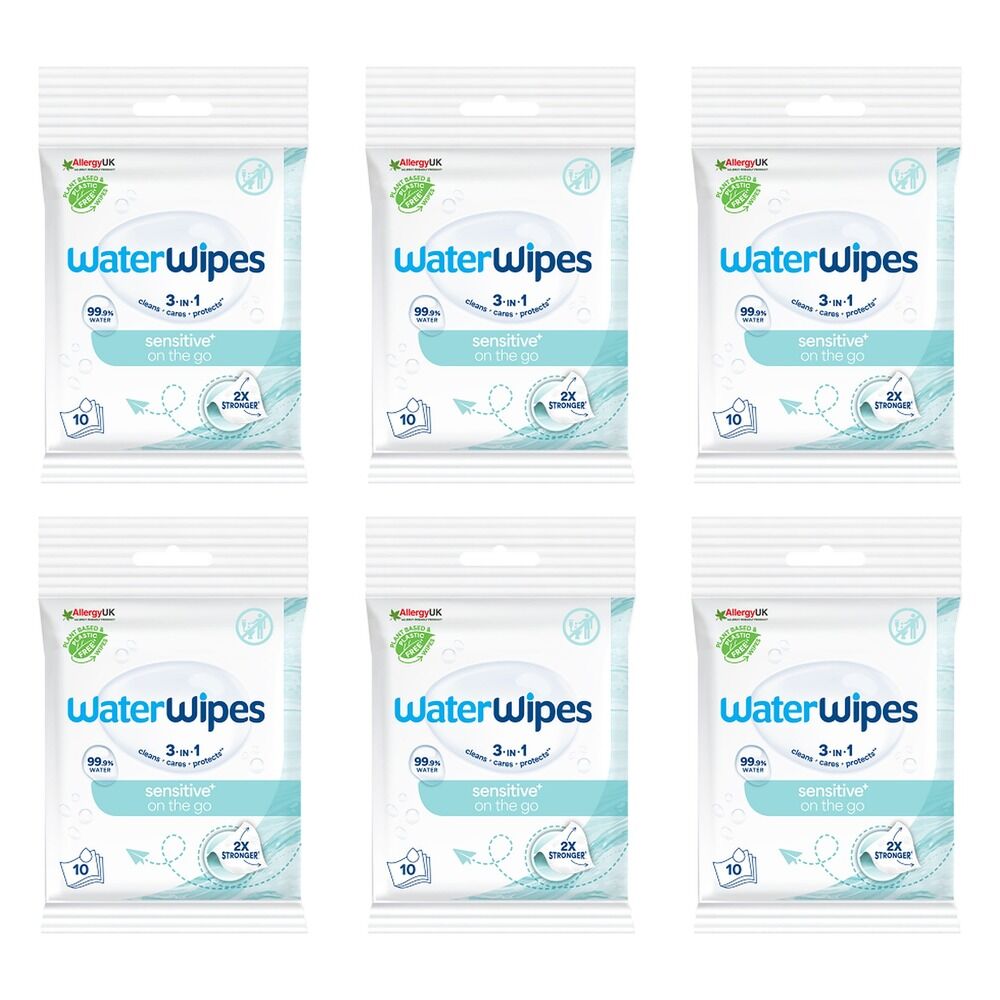 WaterWipes On The Go Sensitive Wipes 10 Pack x 10 Bundle of 6