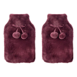 Body Warmers Luxe Fur Hot Water Bottle & Cover Maroon or Charcoal Pack of 2