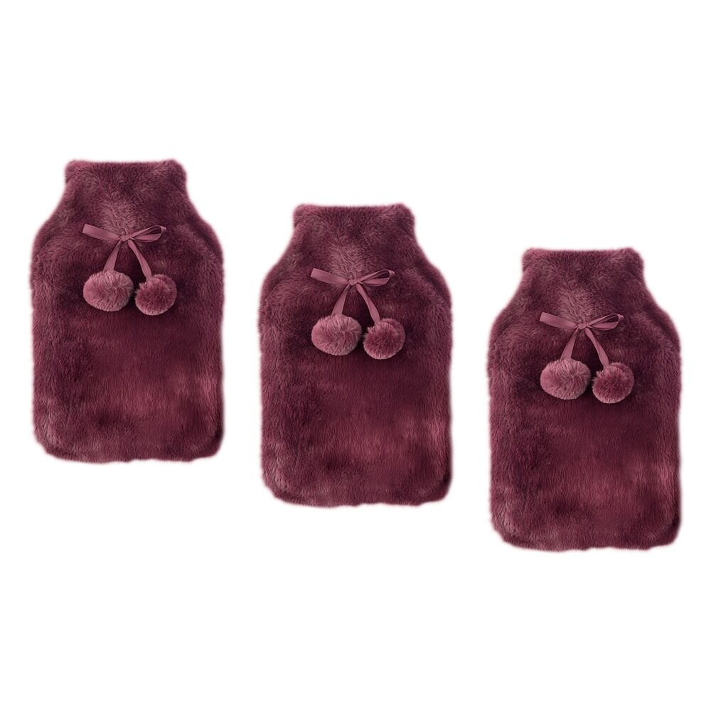 Body Warmers Luxe Fur Hot Water Bottle & Cover Maroon or Charcoal Pack of 3
