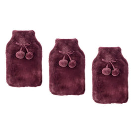 Body Warmers Luxe Fur Hot Water Bottle & Cover Maroon or Charcoal Pack of 3