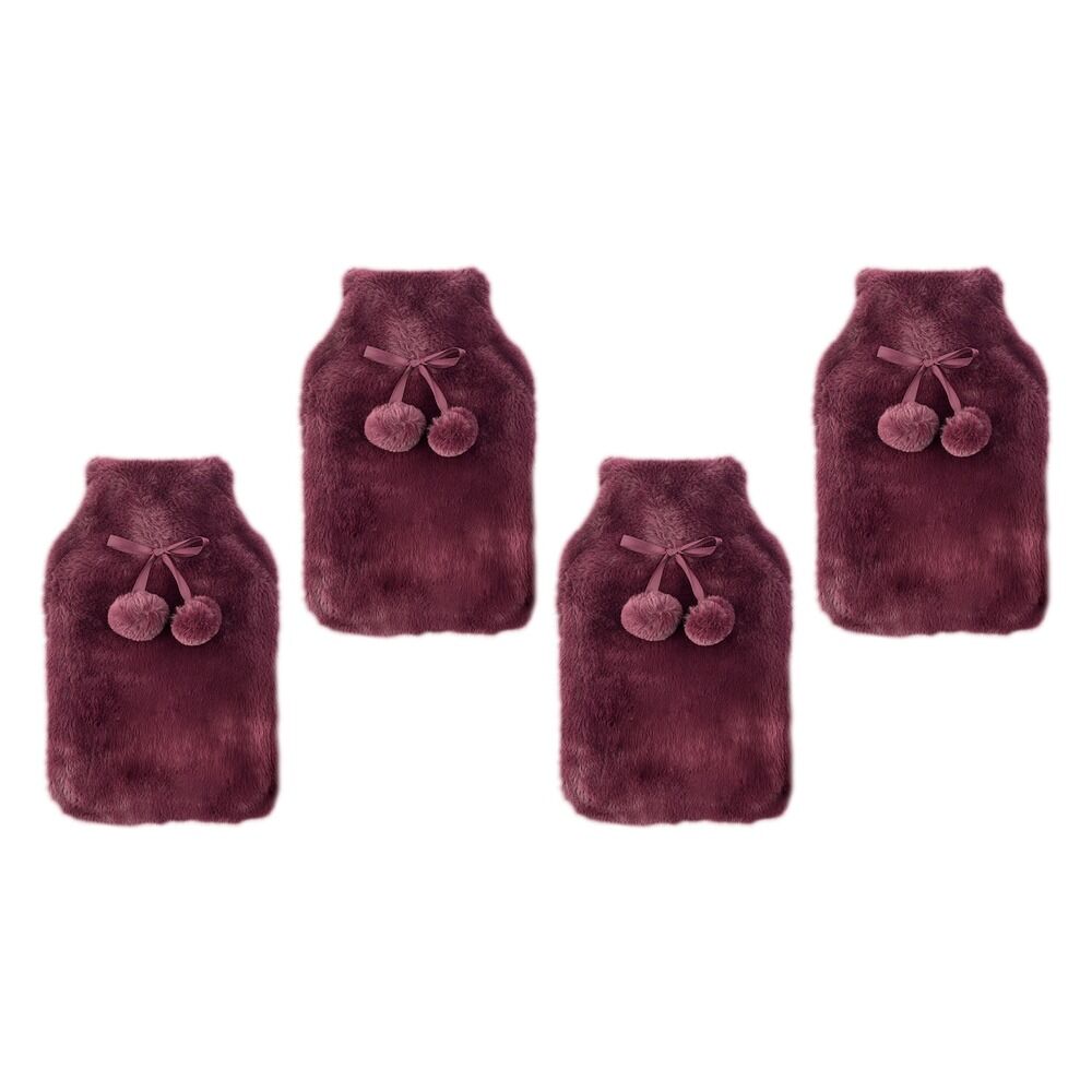 Body Warmers Luxe Fur Hot Water Bottle & Cover Maroon or Charcoal Pack of 4