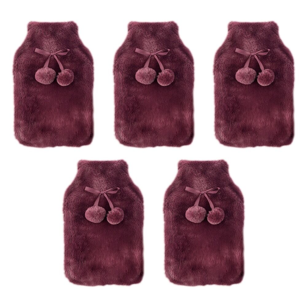 Body Warmers Luxe Fur Hot Water Bottle & Cover Maroon or Charcoal Pack of 5