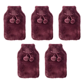 Body Warmers Luxe Fur Hot Water Bottle & Cover Maroon or Charcoal Pack of 5