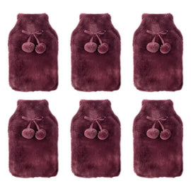 Body Warmers Luxe Fur Hot Water Bottle & Cover Maroon or Charcoal Pack of 6
