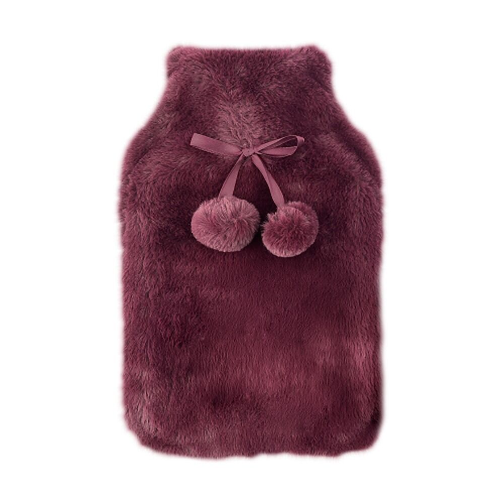 Body Warmers Luxe Fur Hot Water Bottle & Cover Maroon or Charcoal