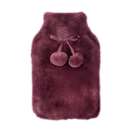 Body Warmers Luxe Fur Hot Water Bottle & Cover Maroon or Charcoal