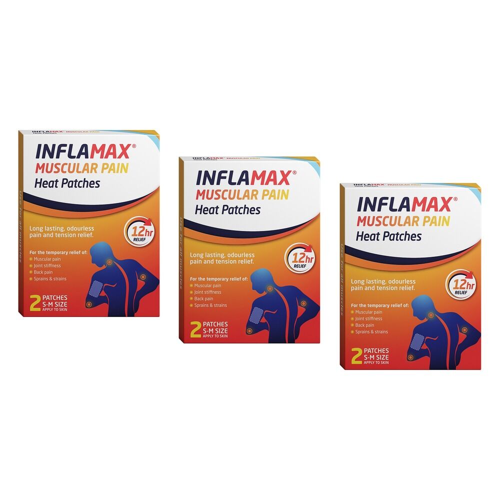 Inflamax Muscular Pain Heat Patches S-M 2 Pack Bundle of 3