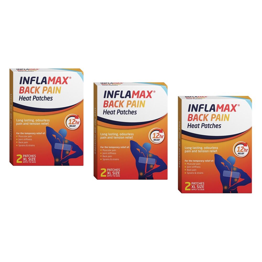 Inflamax Back Pain Heat Patches XL 2 Pack Bundle of 3