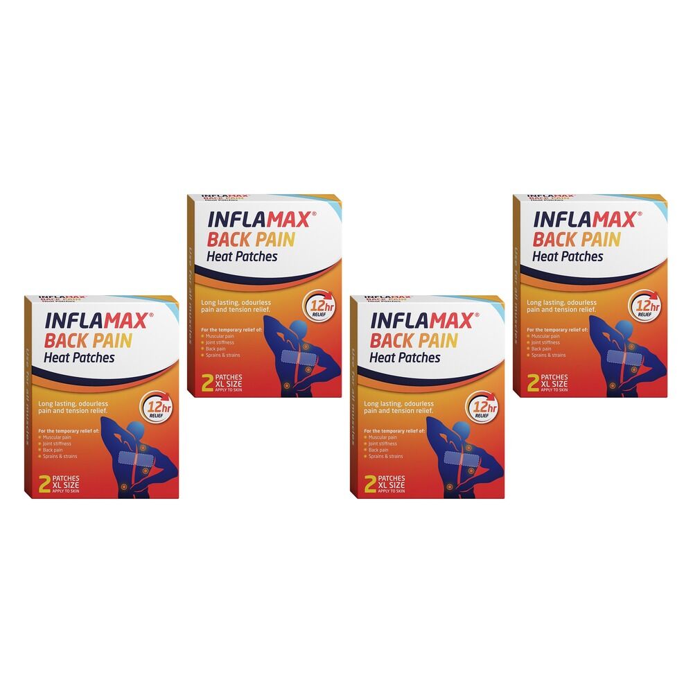 Inflamax Back Pain Heat Patches XL 2 Pack Bundle of 4