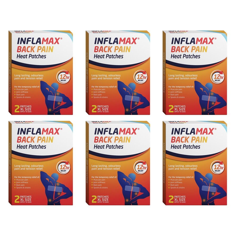 Inflamax Back Pain Heat Patches XL 2 Pack Bundle of 6