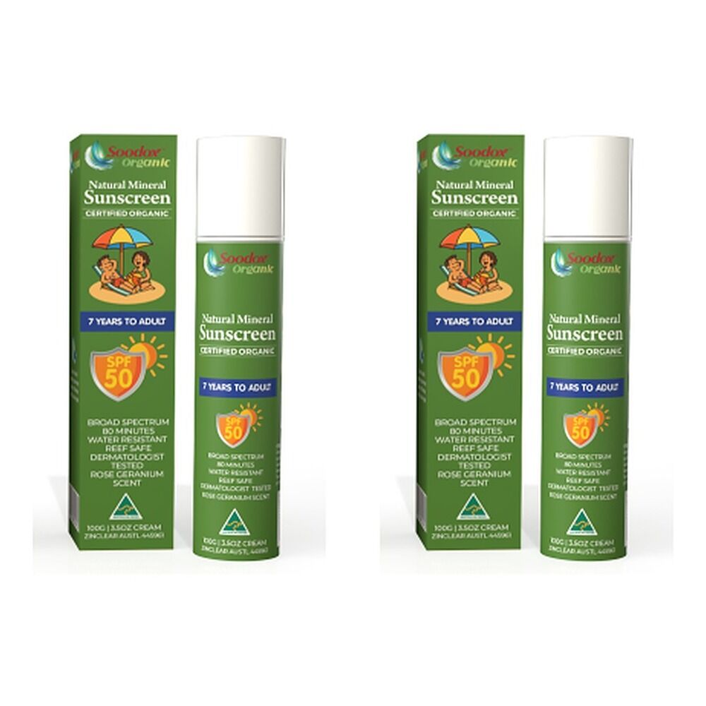 SOODOX Natural Mineral Sunscreen 7 Years to Adult SPF50 100g Pack of 2
