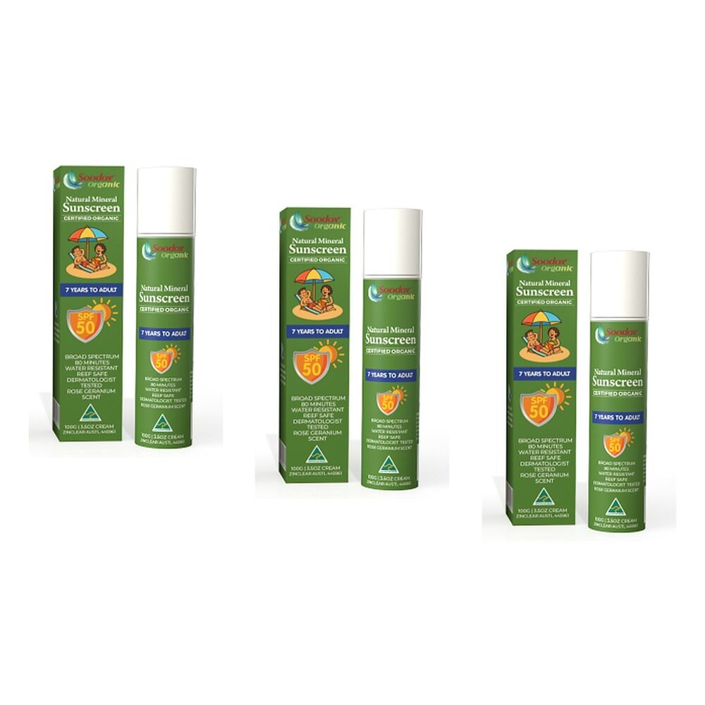 SOODOX Natural Mineral Sunscreen 7 Years to Adult SPF50 100g Pack of 3