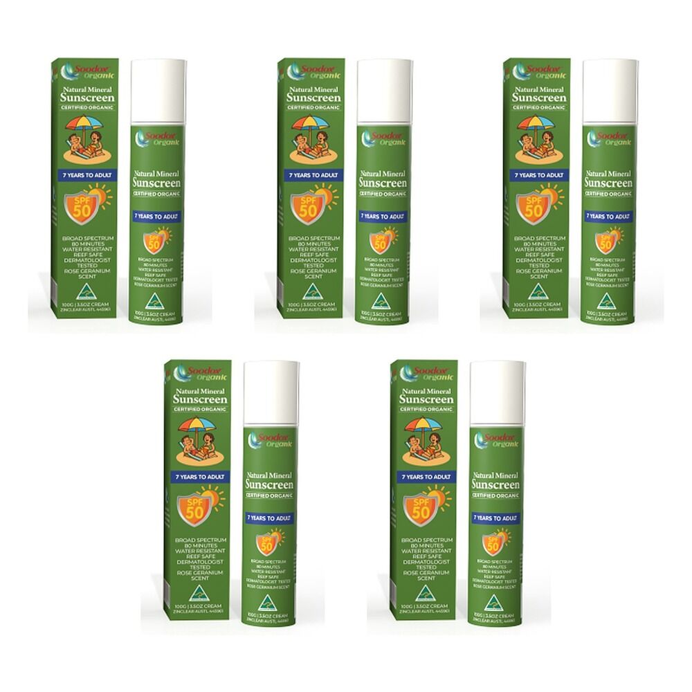 SOODOX Natural Mineral Sunscreen 7 Years to Adult SPF50 100g Pack of 5