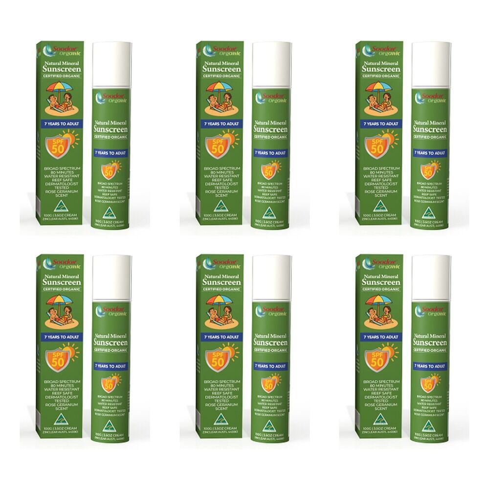 SOODOX Natural Mineral Sunscreen 7 Years to Adult SPF50 100g Pack of 6