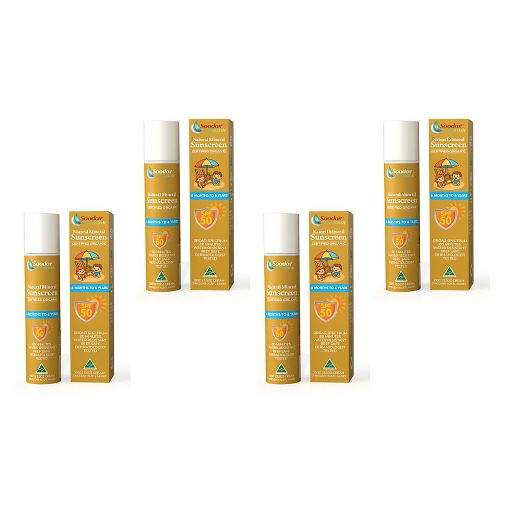 SOODOX Natural Mineral Sunscreen 6 Months to 6 Years SPF50 100g Pack of 4