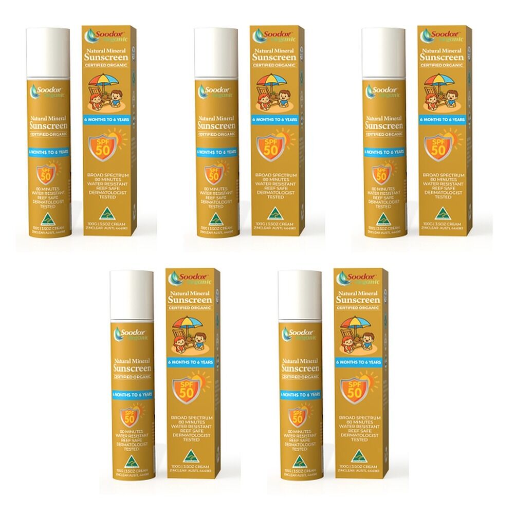 SOODOX Natural Mineral Sunscreen 6 Months to 6 Years SPF50 100g Pack of 5