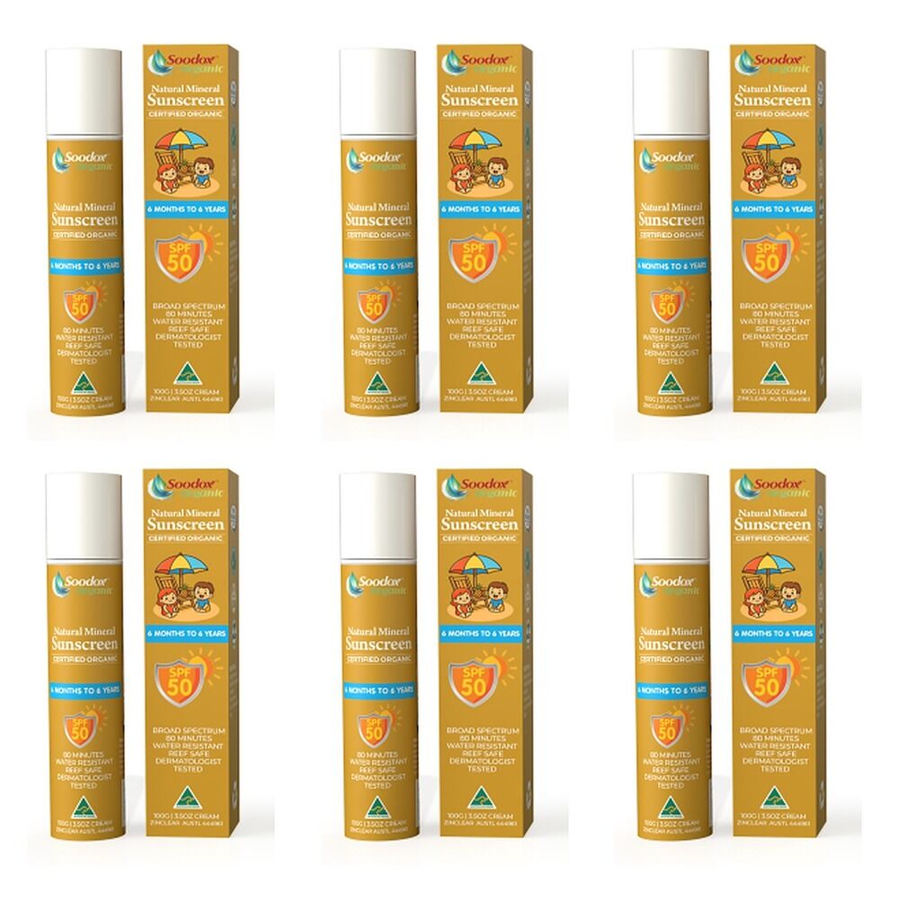 SOODOX Natural Mineral Sunscreen 6 Months to 6 Years SPF50 100g Pack of 6