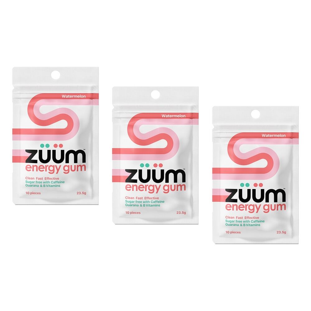 Zuum Energy Gum Watermelon 10 Pieces x 16 Bundle of 3