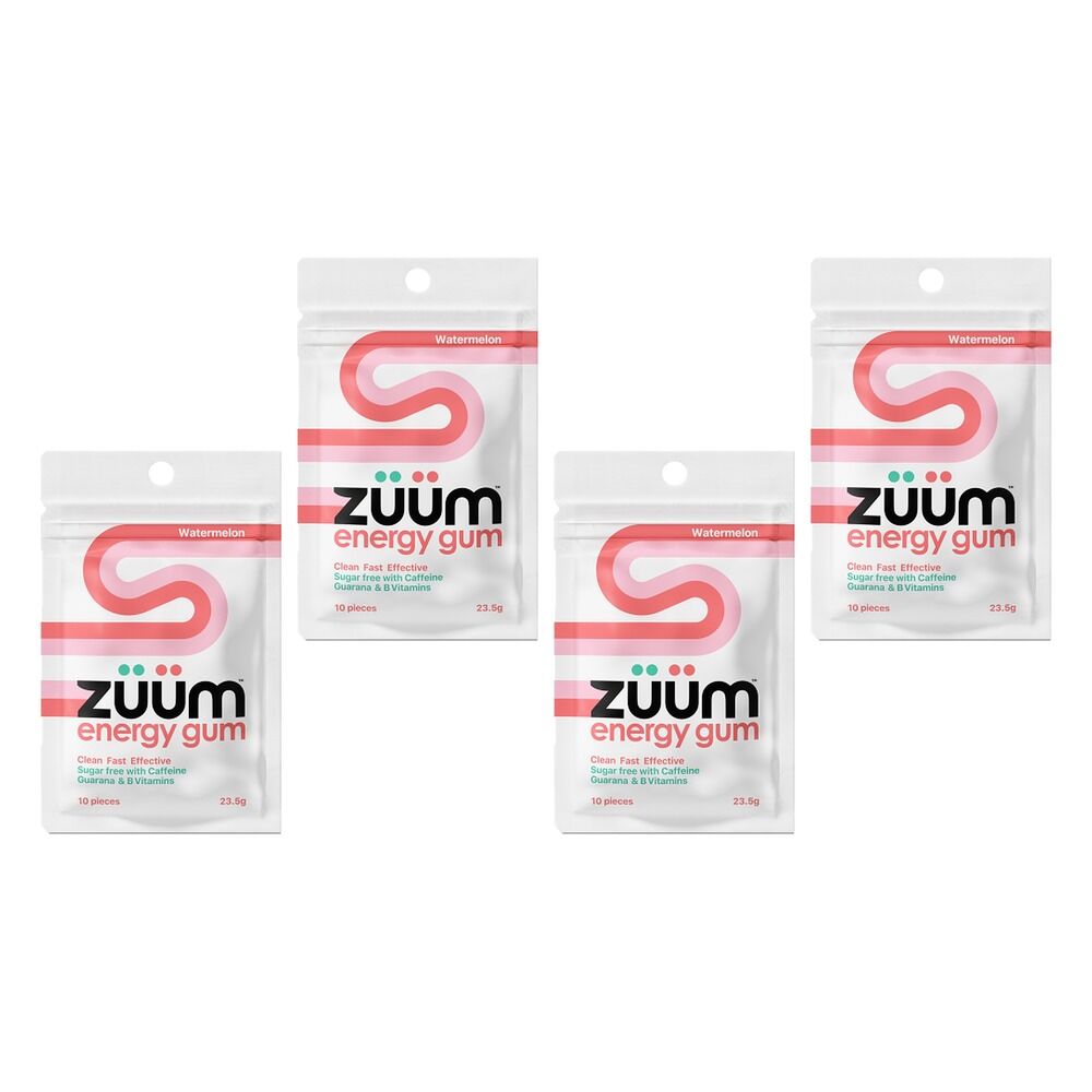 Zuum Energy Gum Watermelon 10 Pieces x 16 Bundle of 4