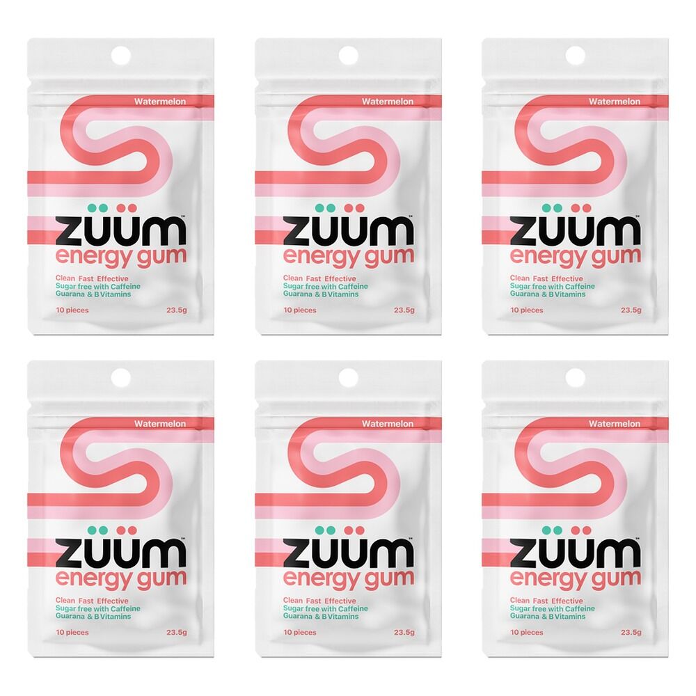 Zuum Energy Gum Watermelon 10 Pieces x 16 Bundle of 6