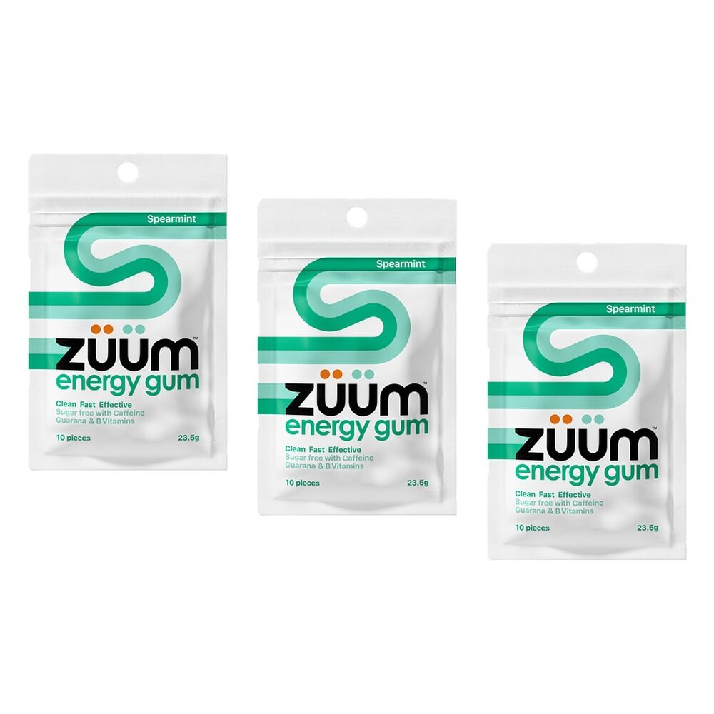 Zuum Energy Gum Spearmint 10 Pieces x 16 Bundle of 3