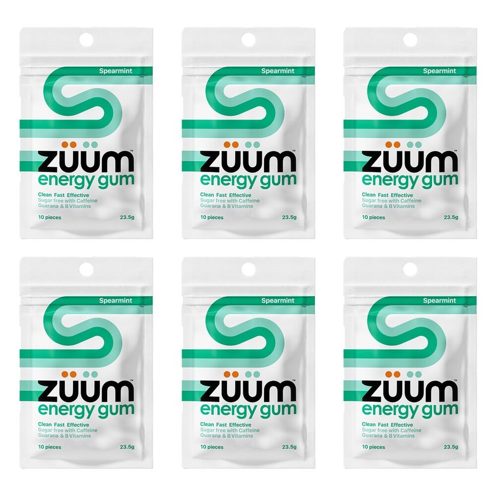 Zuum Energy Gum Spearmint 10 Pieces x 16 Bundle of 6