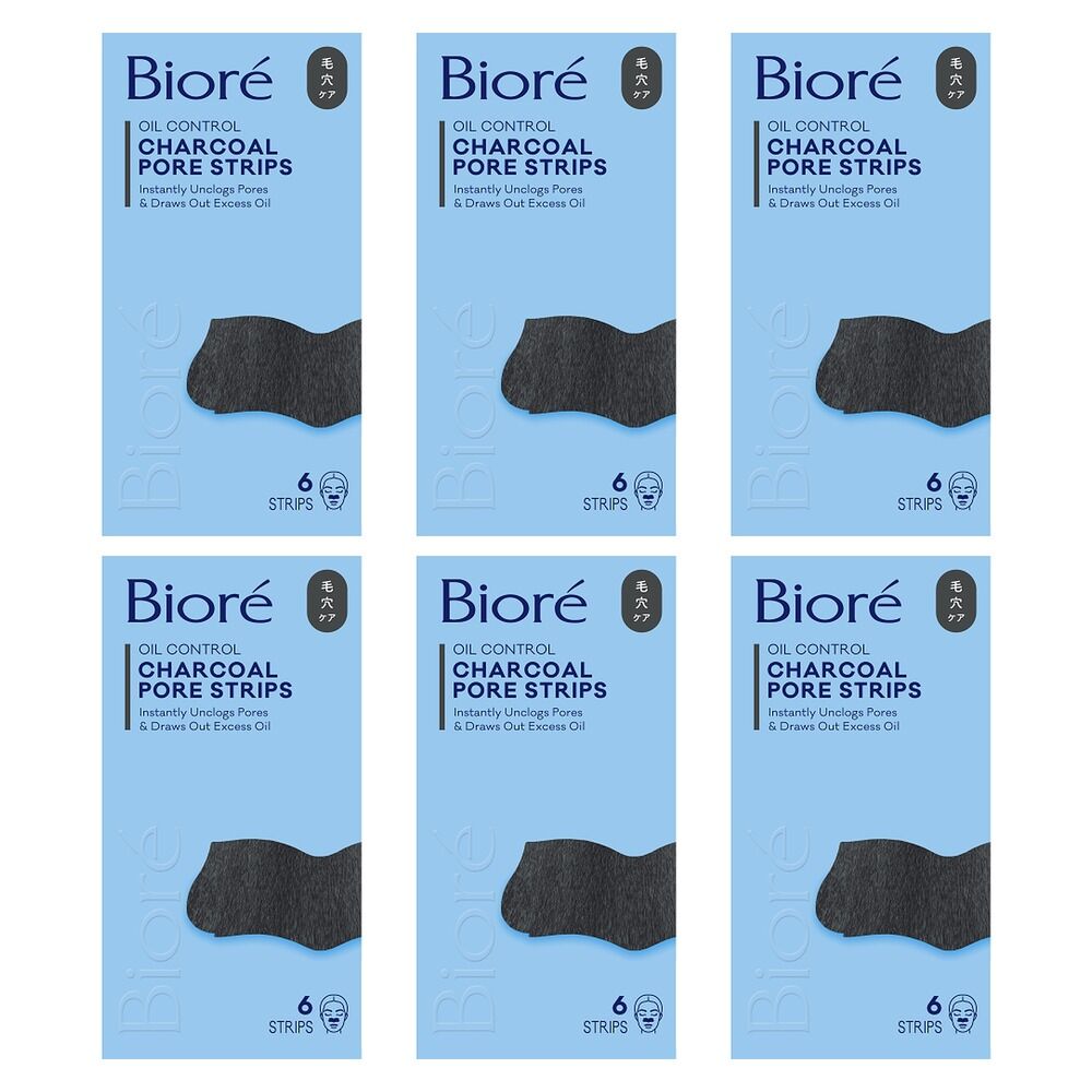 Biore Charcoal Deep Cleansing Pore Strips 6 Pack Bundle of 6