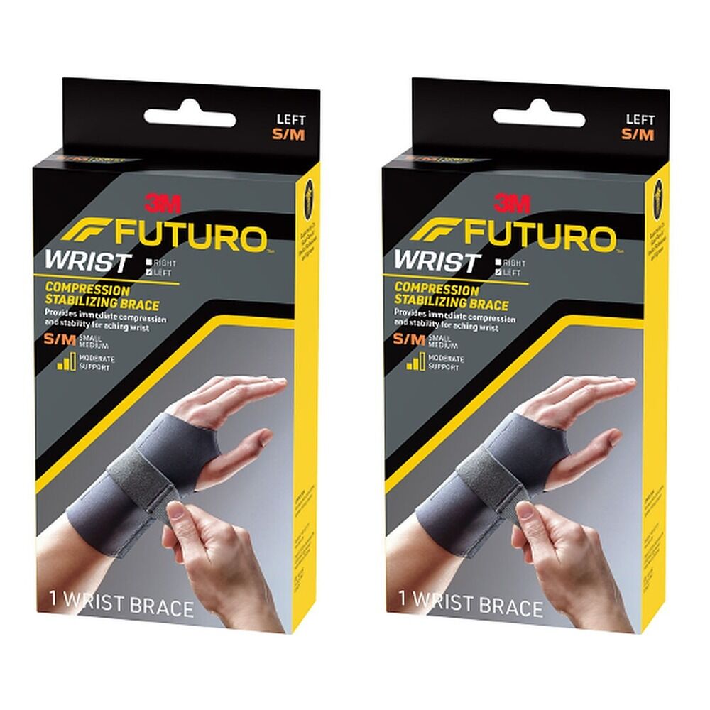 Futuro Compression Stabilizing Wrist Brace, Left Hand, Size S/M Pack of 2