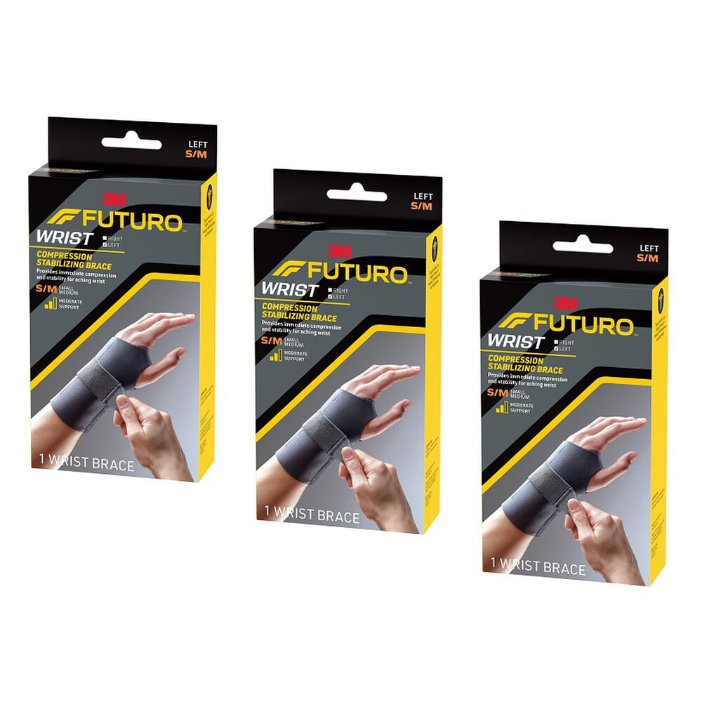 Futuro Compression Stabilizing Wrist Brace, Left Hand, Size S/M Pack of 3