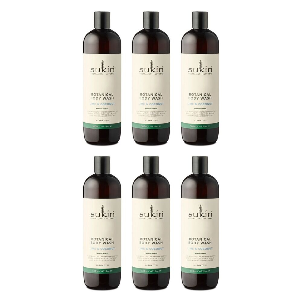 Sukin Botanical Body Wash Lime and Coconut 500mL Pack of 6